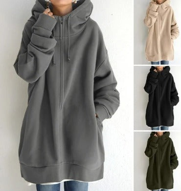 Hoodie Dames met Rits | Oversized | Lang Model | Capuchon en Zakken-Boutique Moda