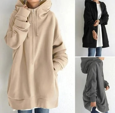 Hoodie Dames met Rits | Oversized | Lang Model | Capuchon en Zakken-Boutique Moda