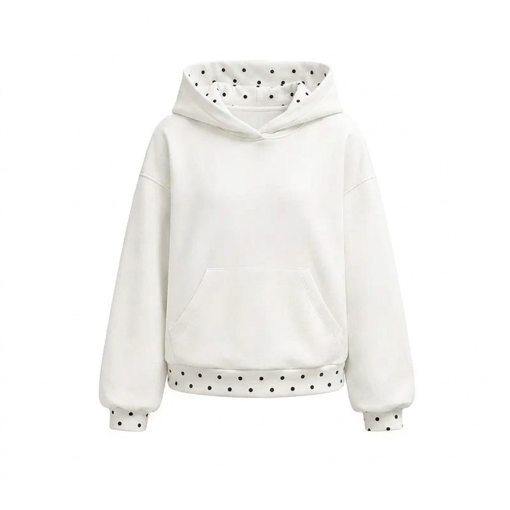 Crème hoodie zonder rits met stippenrand, productfoto