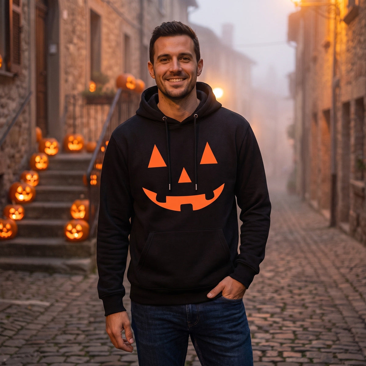 Pompoen Gezicht Hoodie | Halloween | Trui met Capuchon | 4 Kleuren