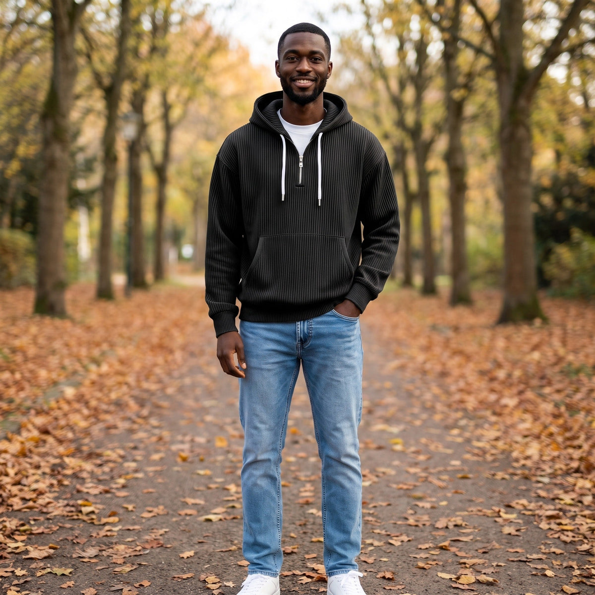 Half Zip Hoodie Heren met Ribstructuur | Hoge Kraag | 10 Kleuren