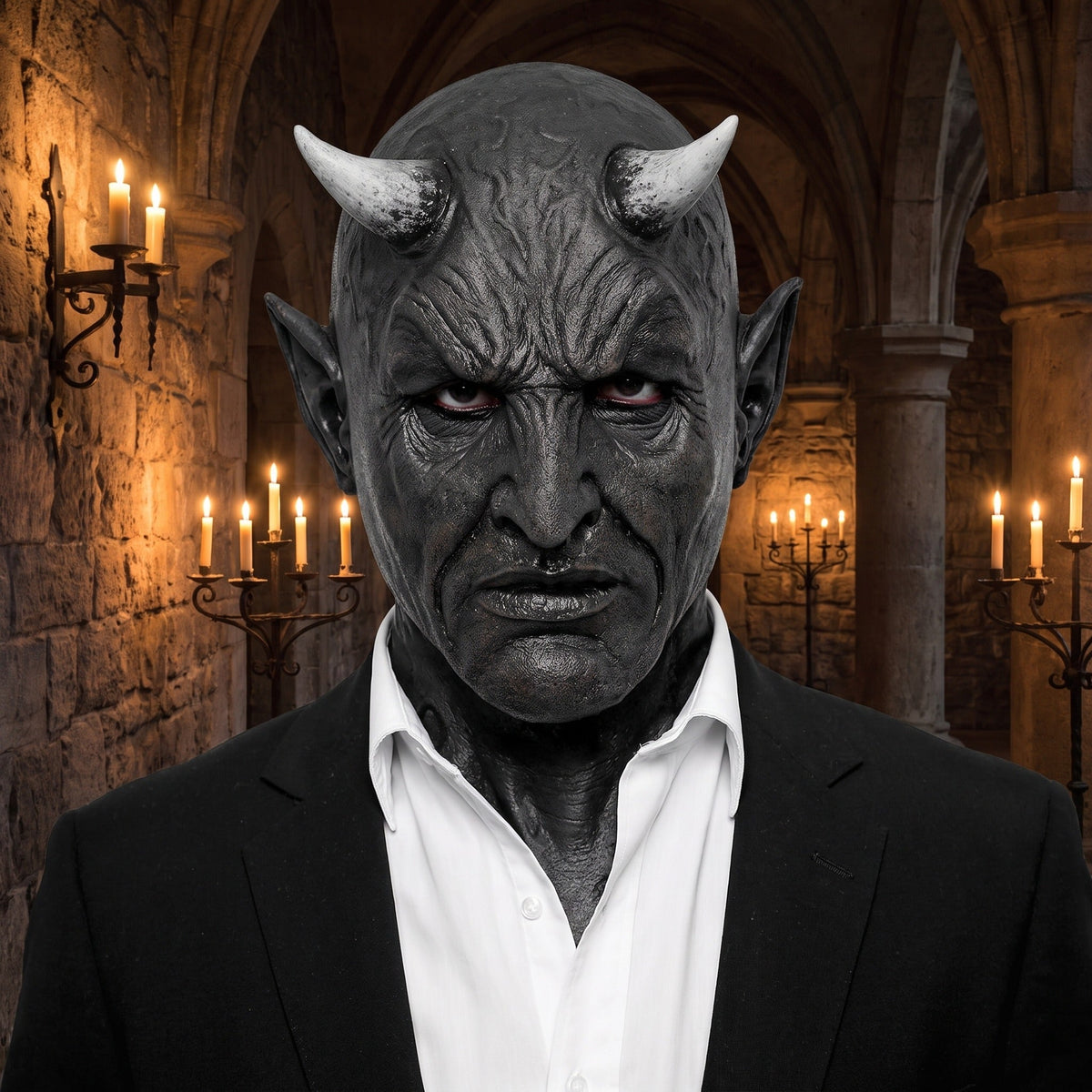 Demonen Masker | Zwart | Hoorns | Puntoren | Volledig Hoofd