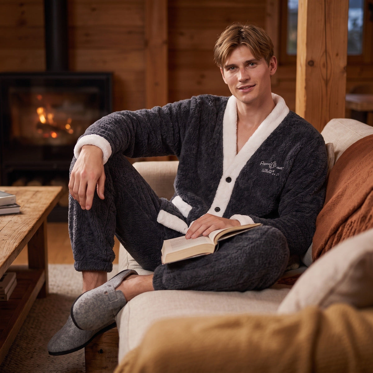 Fleece Pyjama Heren | Koraalfleece | Tweedelig | Knoopsluiting