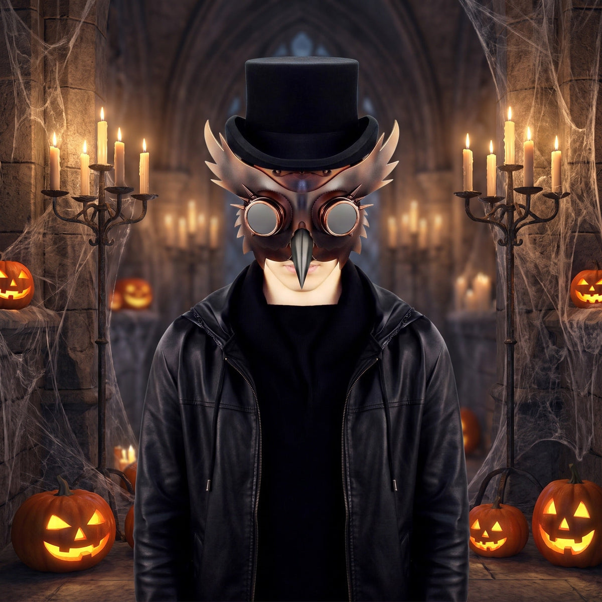 Uil Pestdokter Masker | Steampunk | Kunstleer | Brillenogen | Bruin