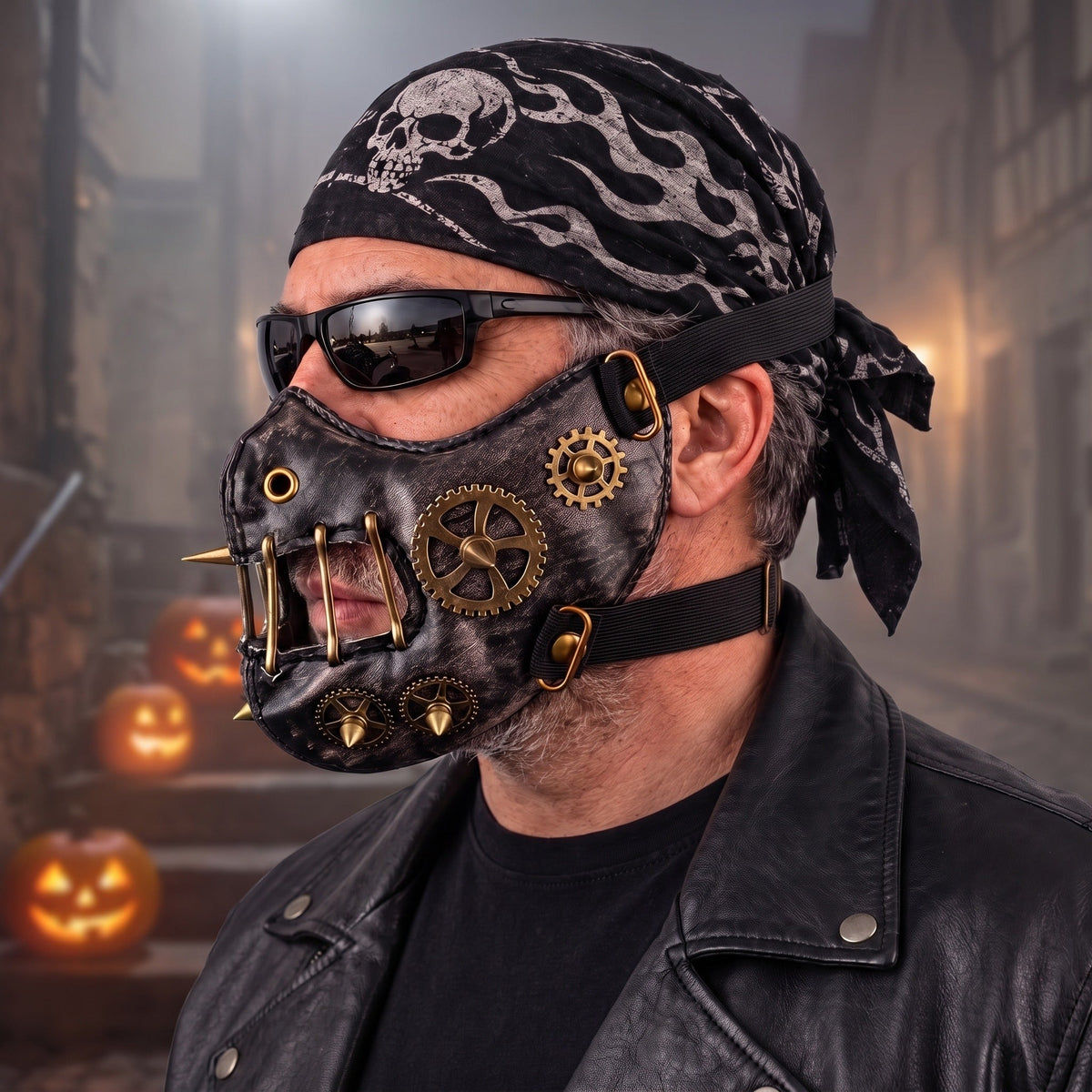 Steampunk Halfmasker | Tandwielen | Spikes | Klinknagels | Zwart Goud
