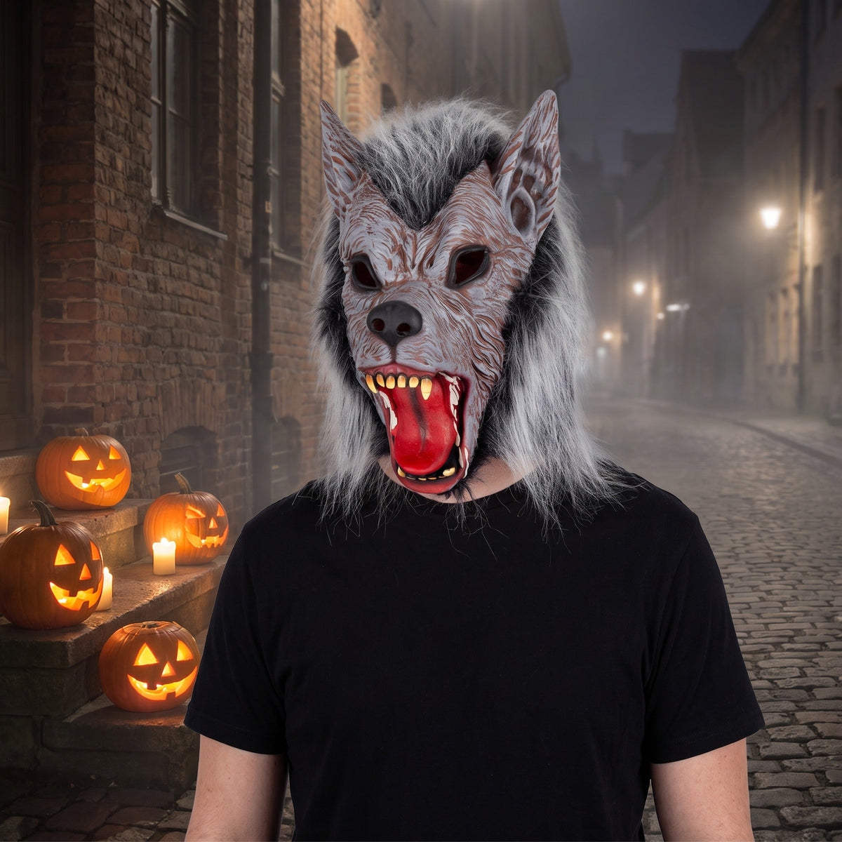 Grijs Weerwolf Masker | Latex | Imitatiebont | Open Bek | Volledig Hoofd