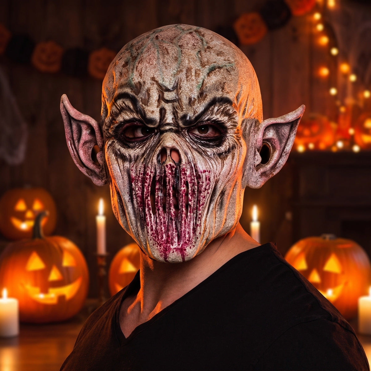 Alien Monster Masker | Latex | Volledig Hoofd | Puntoren | Beige