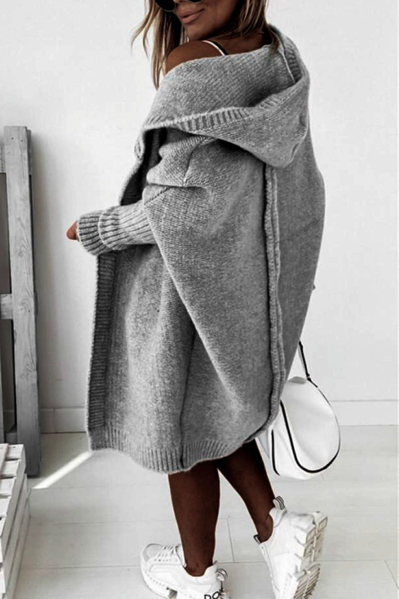 Grijs oversized vest met capuchon, zij- en achteraanzicht