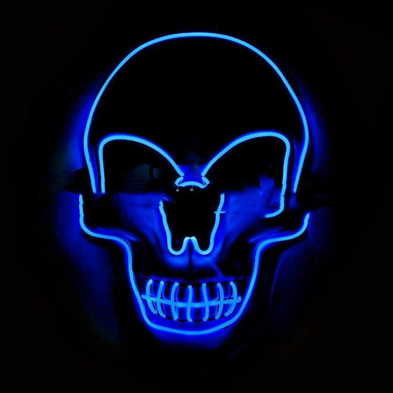 Blauw LED doodskop masker gloeit in het donker