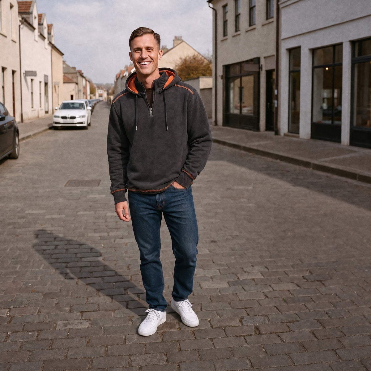 Half Zip Hoodie Heren met Contrastbies | 4 Kleuren