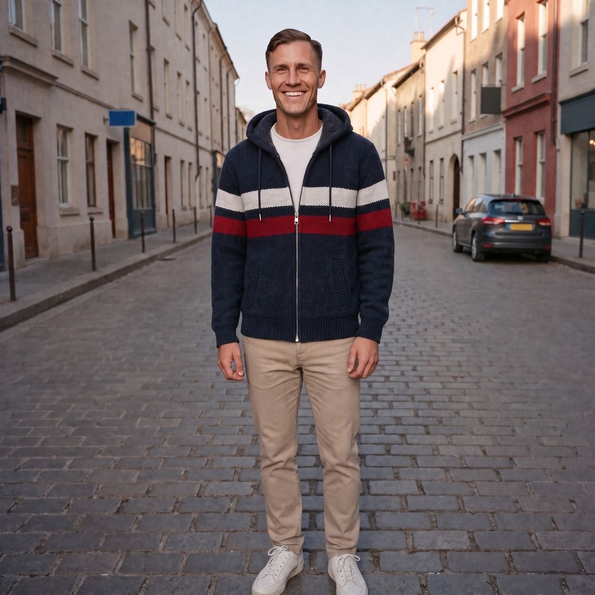 Gestreept Gebreid Capuchonvest Heren | Teddyvoering | 5 Kleuren