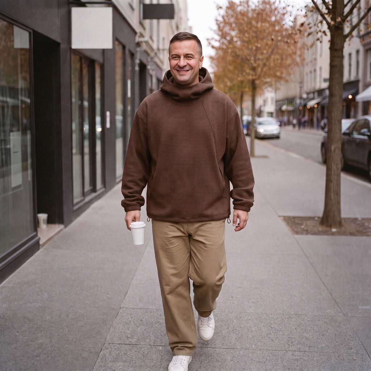 Oversized Hoodie Heren | Wafelstructuur | Hoge Kraag | Koord in de Zoom