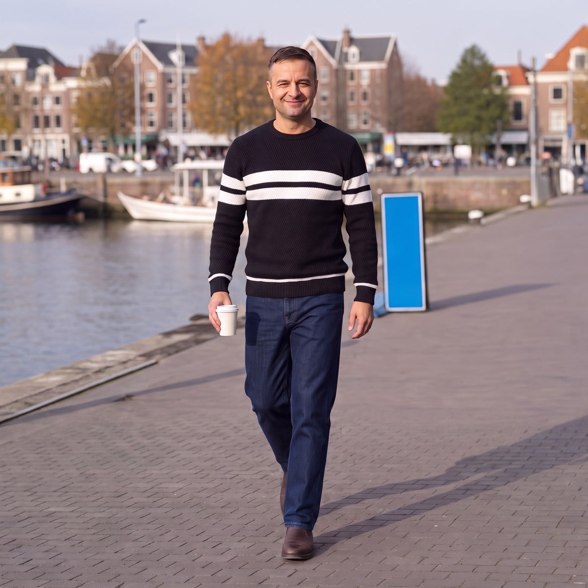 Gestreepte Trui Heren | Katoenen Breisel | Ronde Hals | Blokstrepen