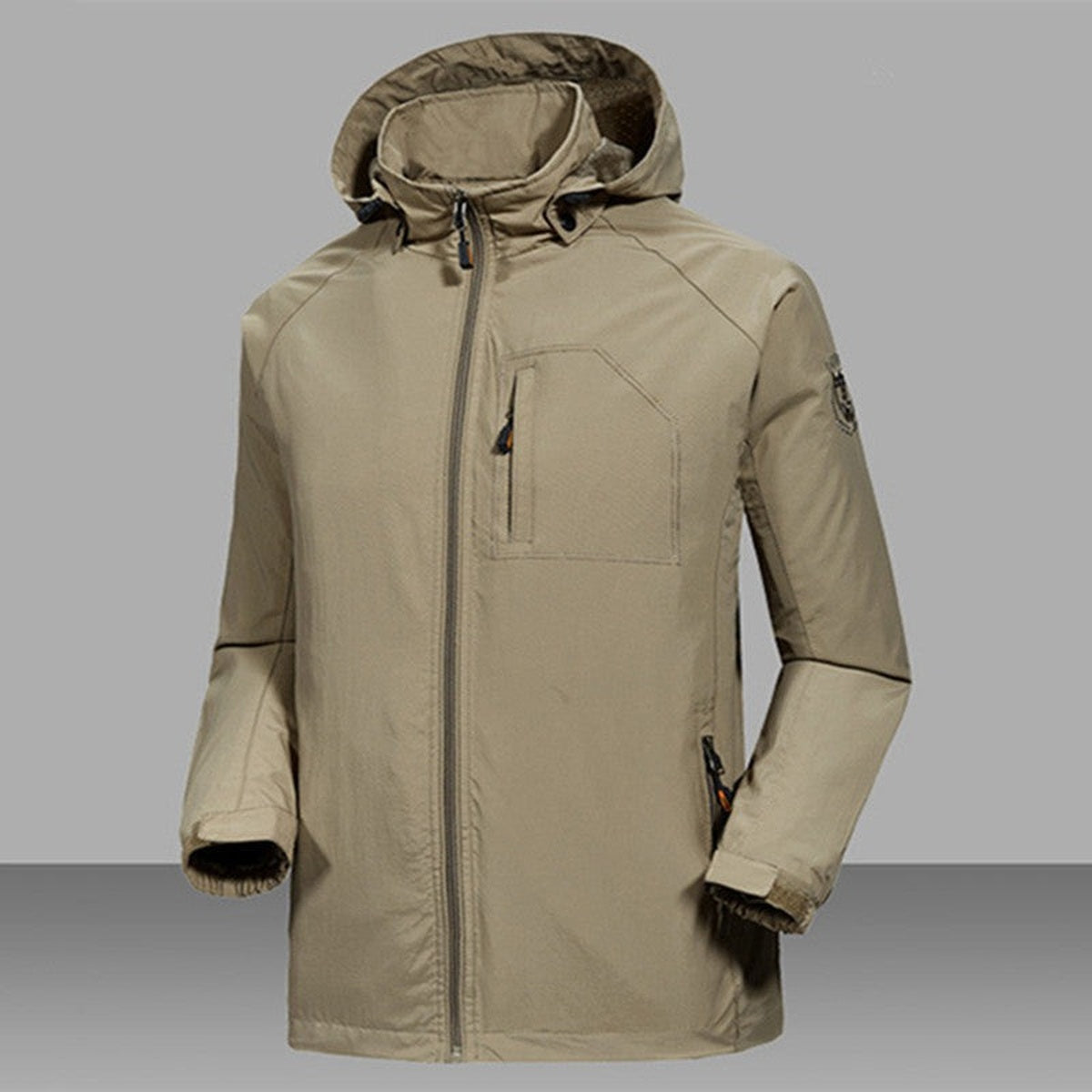 Khaki regenjas met capuchon