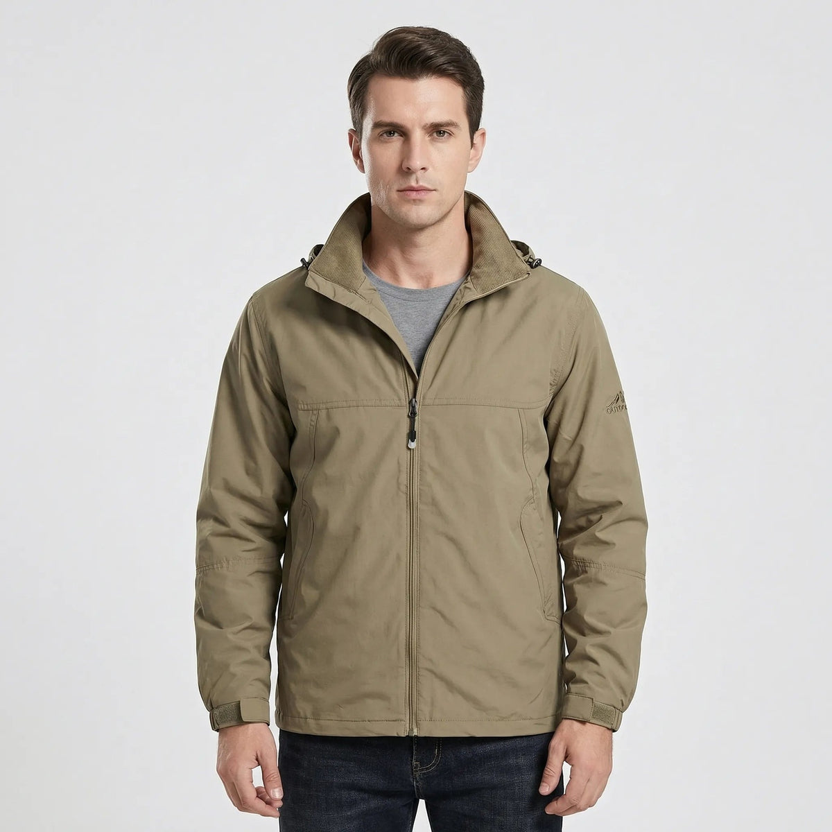 Khaki tussenjas met afneembare capuchon