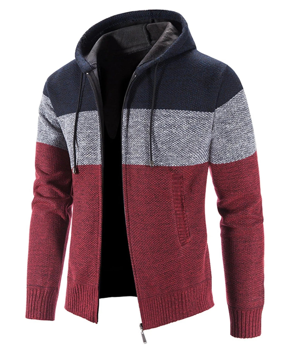Rood gebreid vest met capuchon van opzij | Boutique Moda