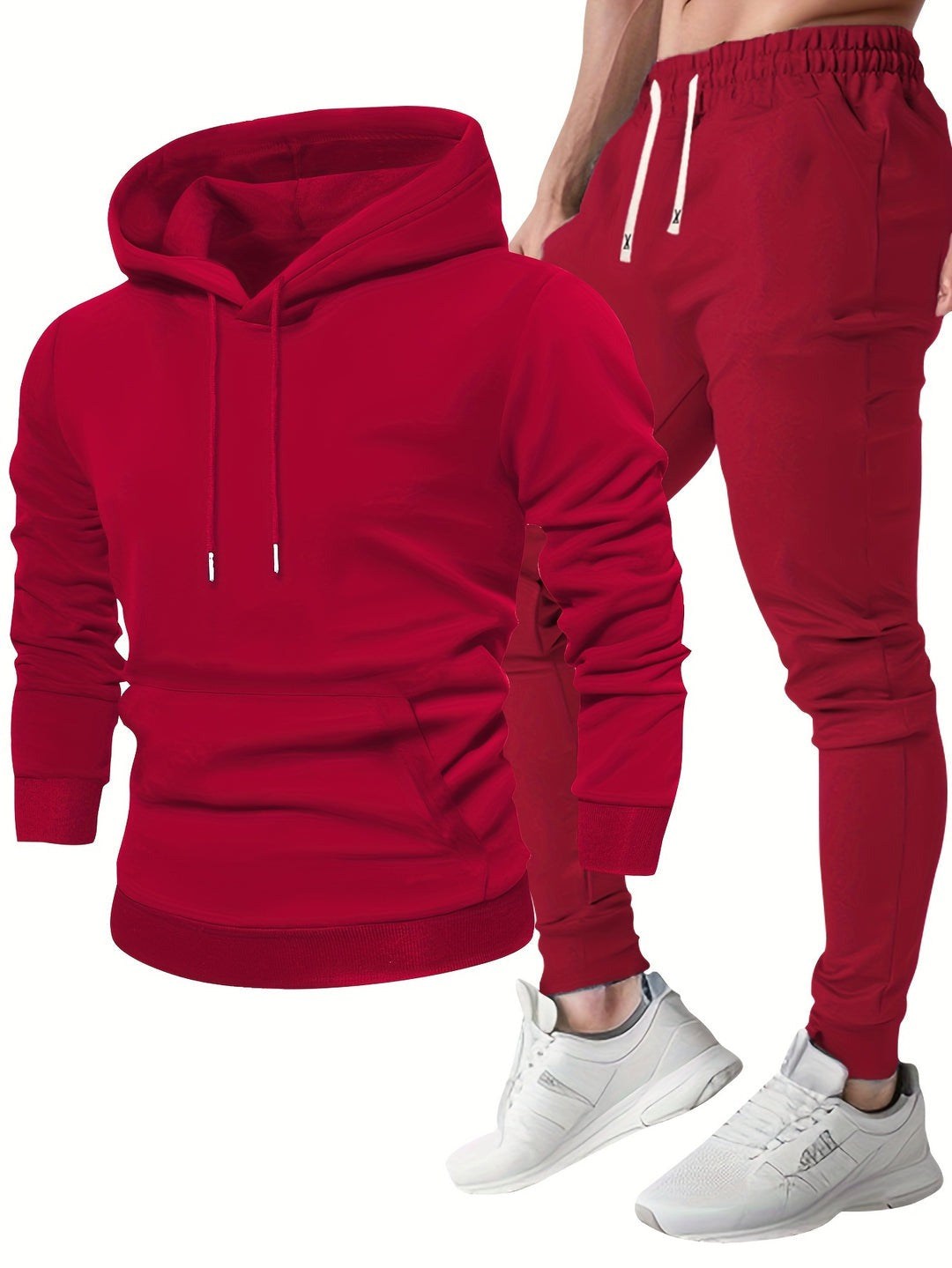 Rode hoodie naast de bijpassende joggingbroek | Boutique Moda