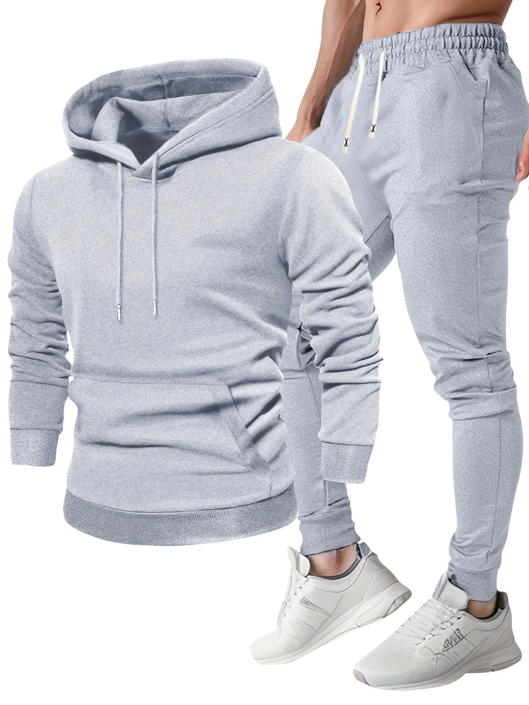 Grijze hoodie naast de bijpassende joggingbroek | Boutique Moda