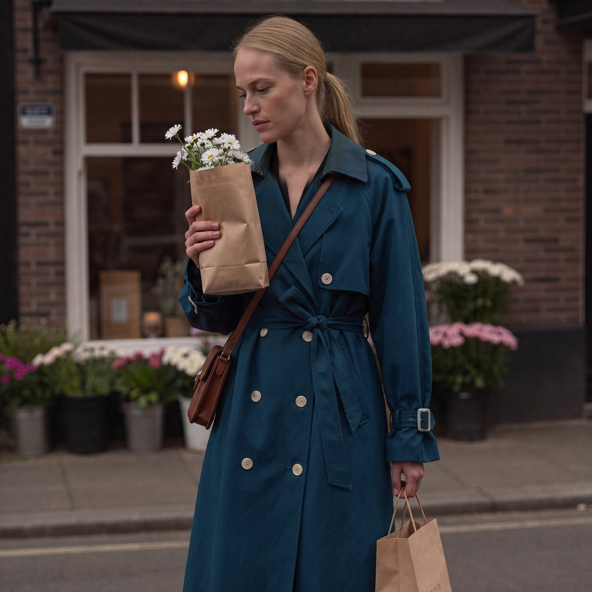Marineblauwe trenchcoat met een shopper | Boutique Moda