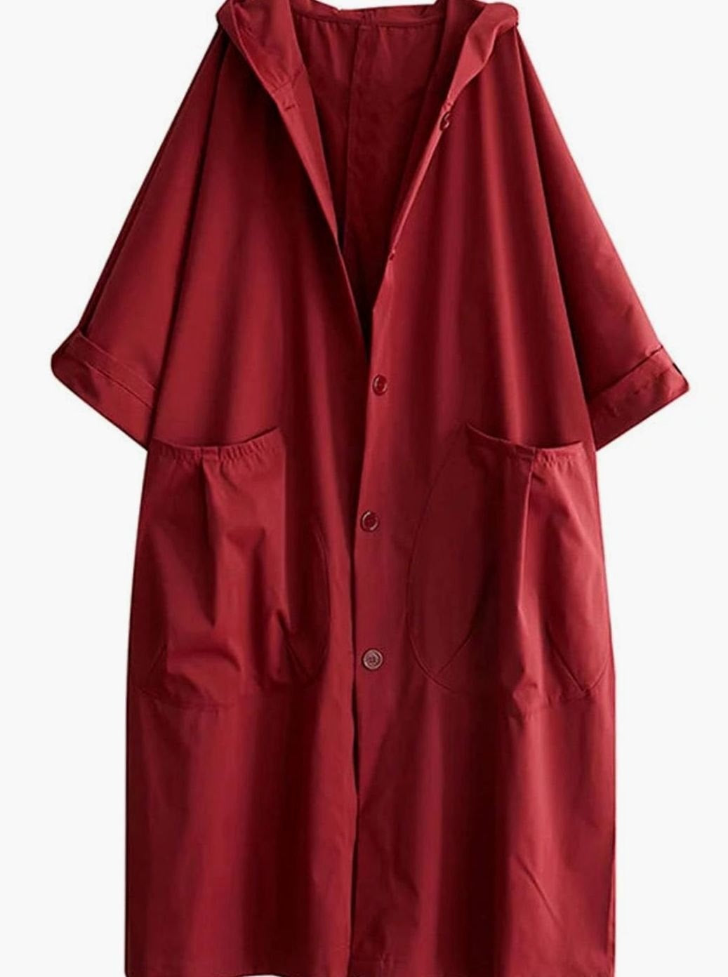 Lange oversized jas met capuchon in rood, liggend | Boutique Moda