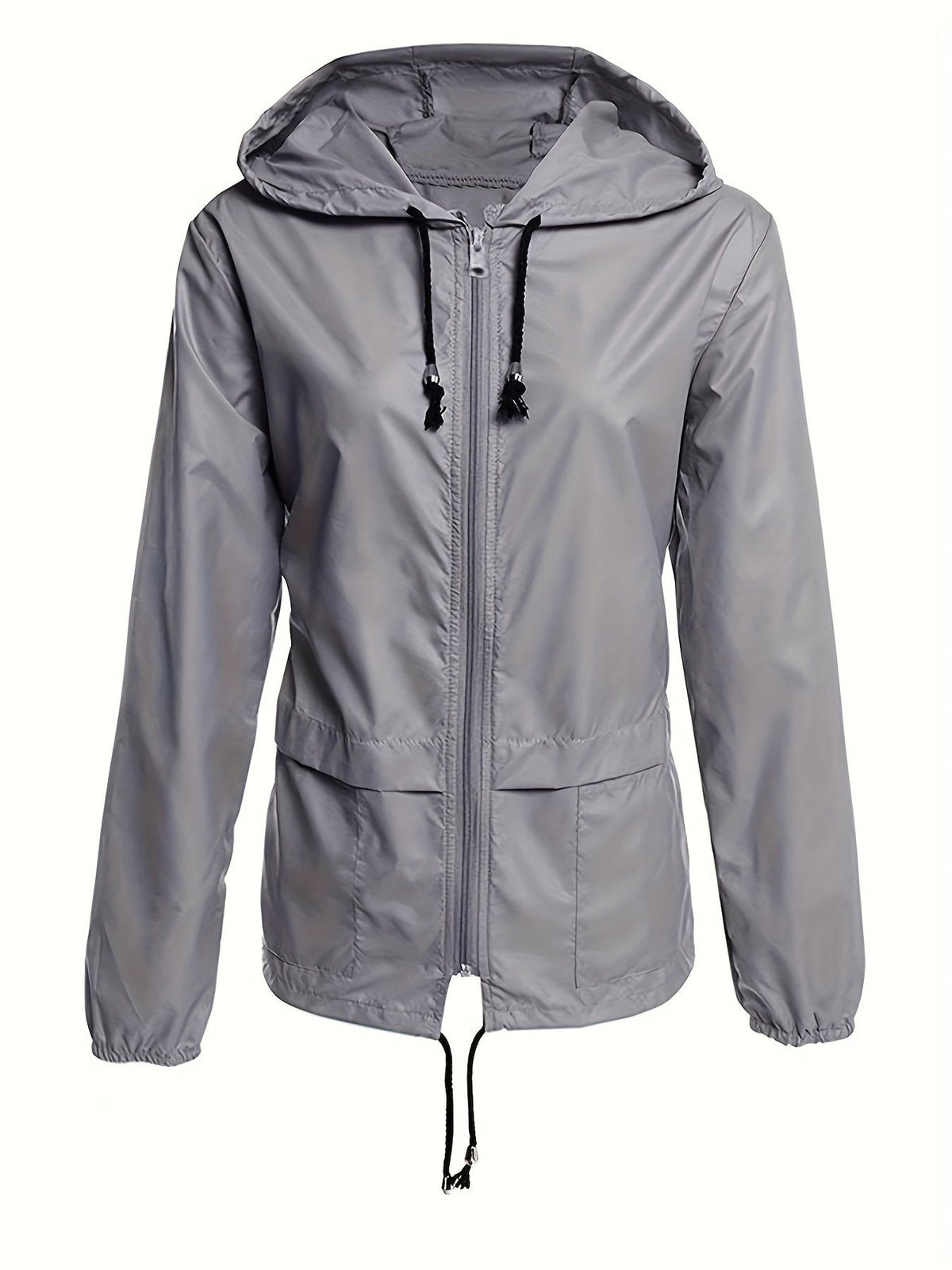 Windjack in grijs met capuchon en koord aan de zoom | Boutique Moda