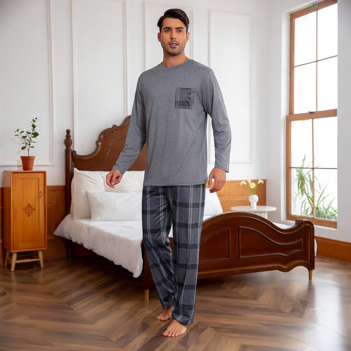 Relaxed Pyjama Heren | Ruitpatroon | Grijs