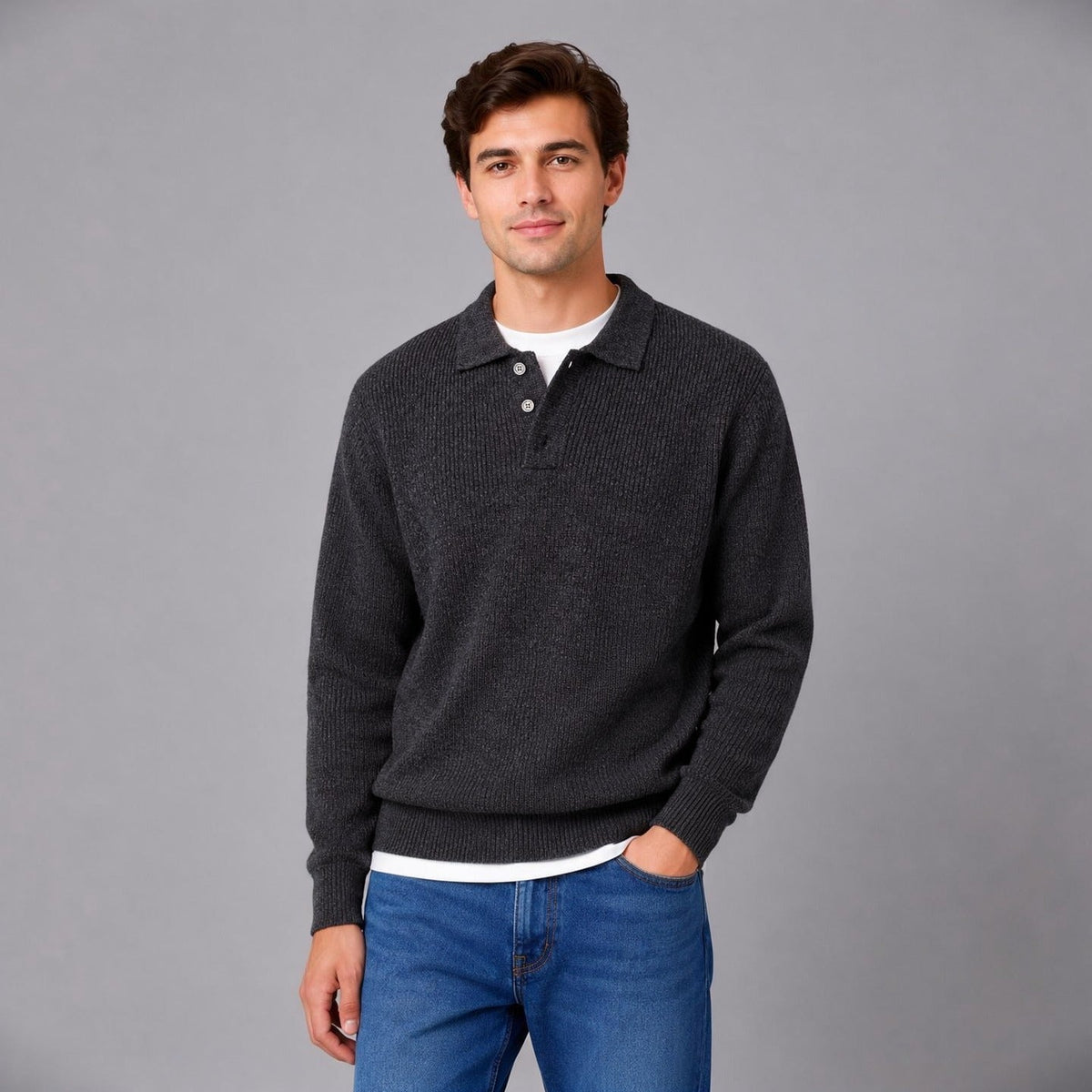 Polo Trui Heren | Gebreid | Knoopsluiting | Licht