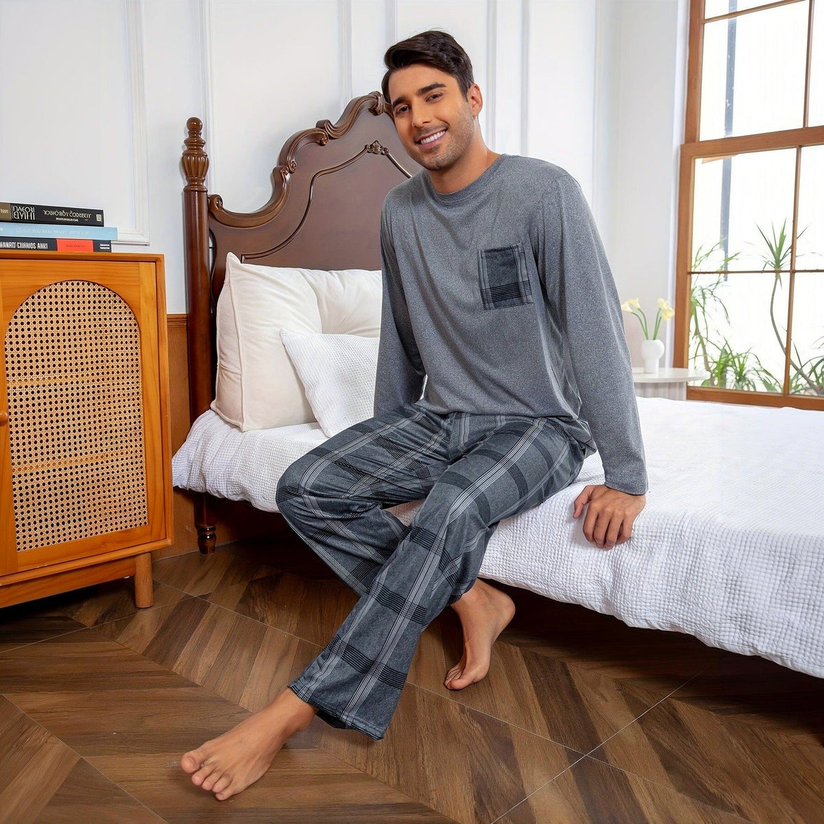 Relaxed Pyjama Heren | Ruitpatroon | Grijs