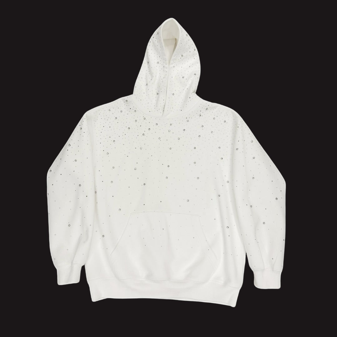 Witte oversized hoodie met strass, vooraanzicht