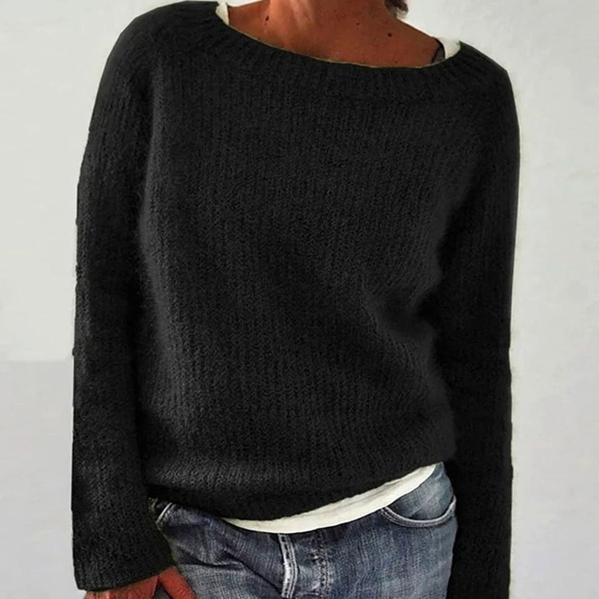 Oversized Trui Dames | Gebreid | Wijde Ronde Hals | Losse Pasvorm-Boutique Moda