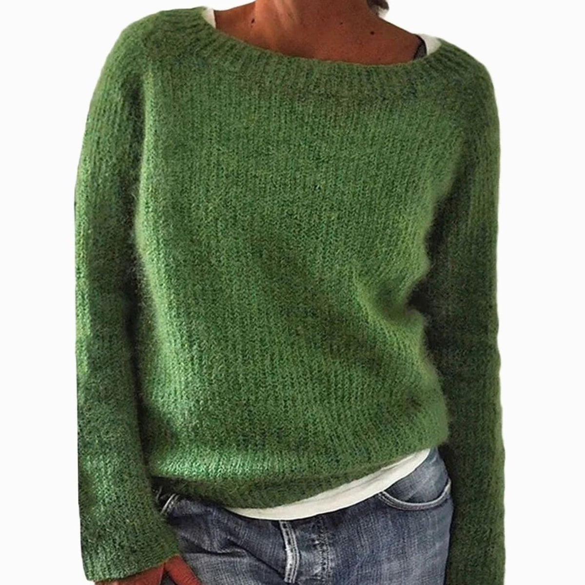 Oversized Trui Dames | Gebreid | Wijde Ronde Hals | Losse Pasvorm-Boutique Moda