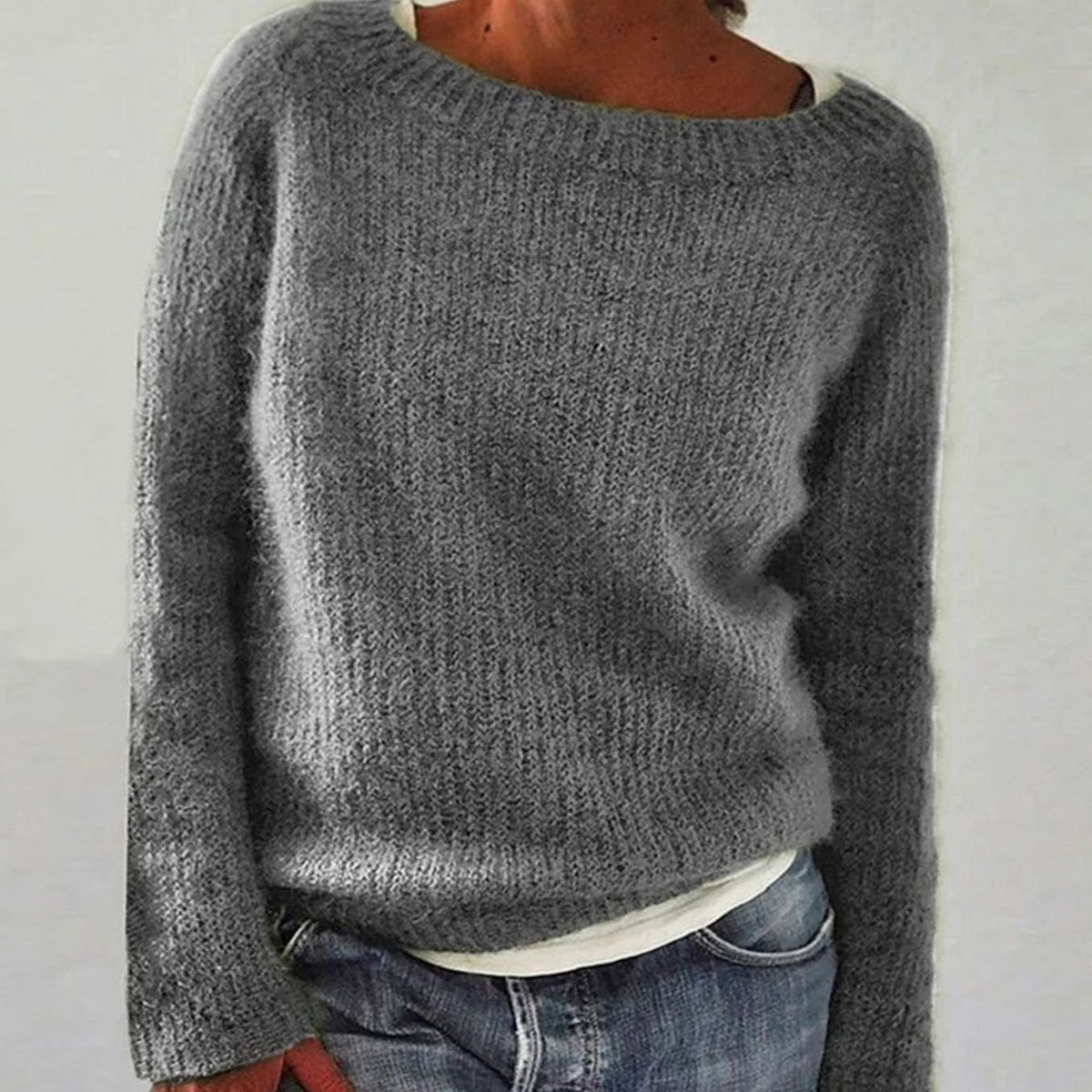 Oversized Trui Dames | Gebreid | Wijde Ronde Hals | Losse Pasvorm-Boutique Moda