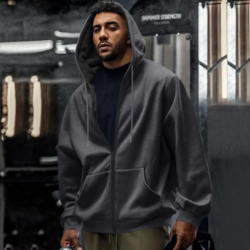 Oversized vest met capuchon voor heren in donkergrijs, gedragen, voorkant