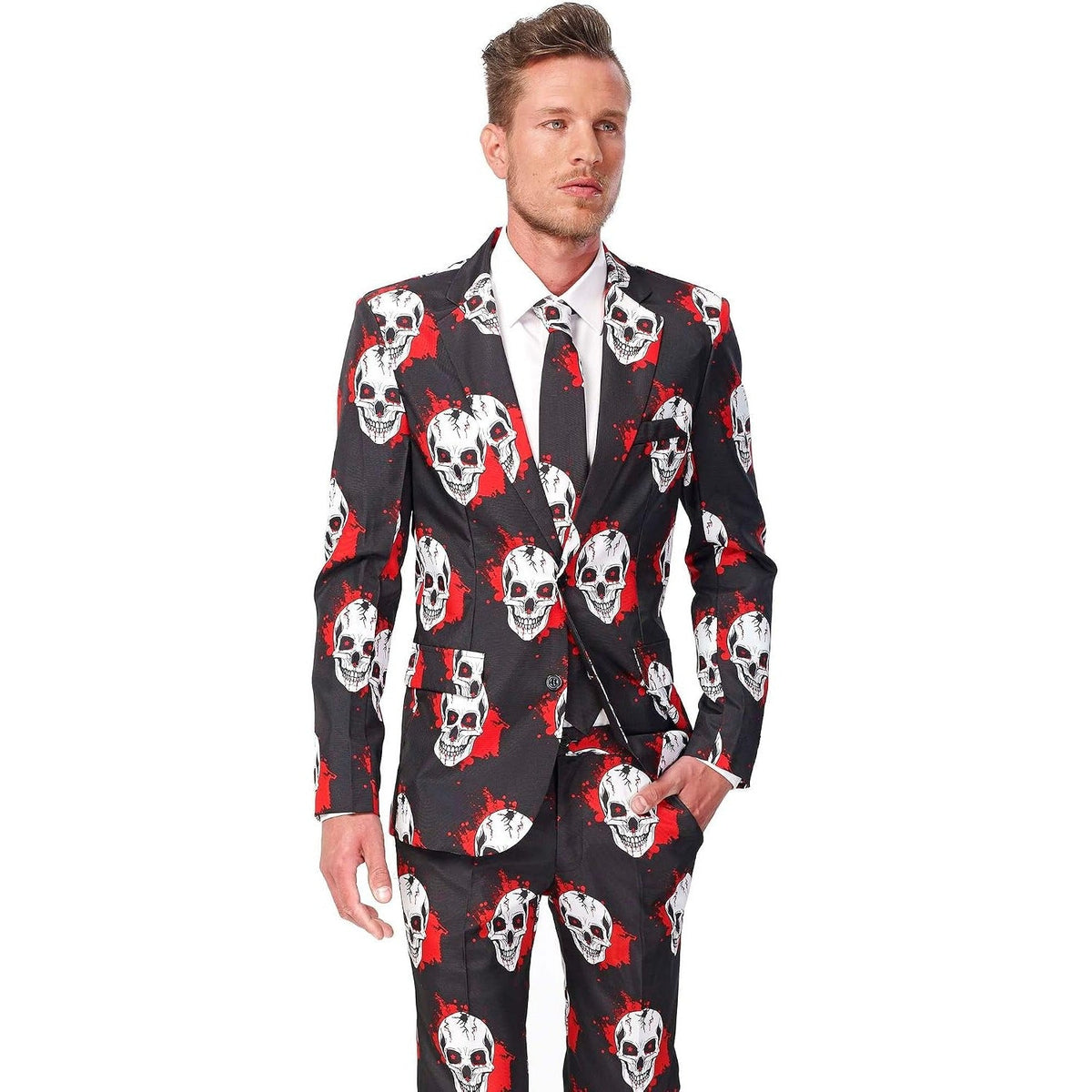 Doodskop Pak Heren | Bloedspetters | Colbert, Broek, Stropdas | Zwart