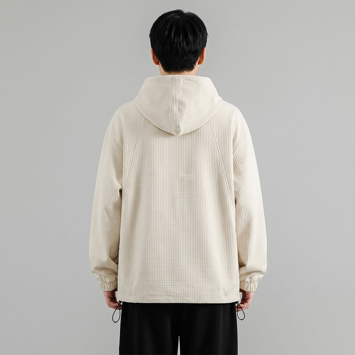 Oversized Hoodie Heren | Wafelstructuur | Hoge Kraag | Koord in de Zoom
