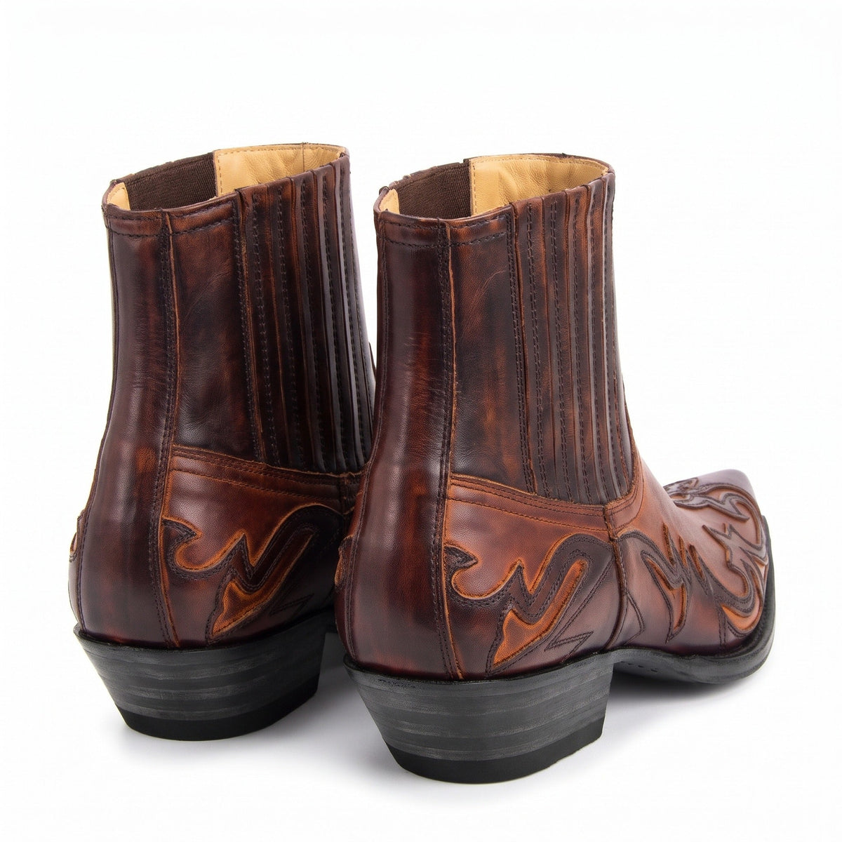 Cowboylaarzen Heren met Korte Schacht | Spitse Neus | Vlamapplicaties | 2 Kleuren