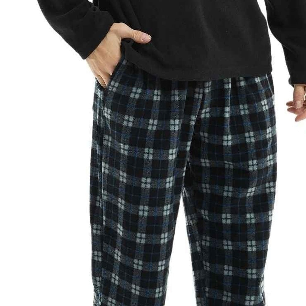 Fleece Pyjama Heren met Geruite Broek | Zwart