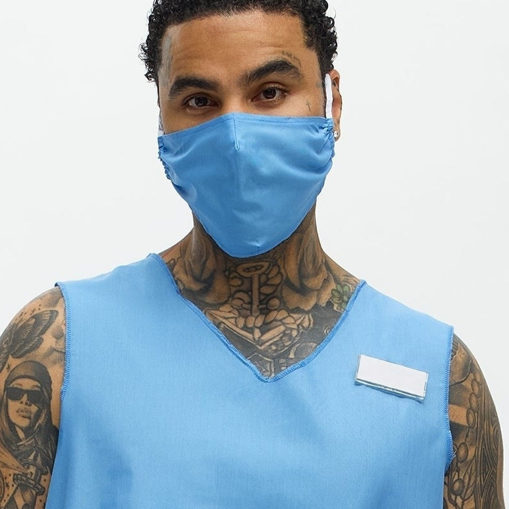 Dokter Kostuum Heren | Blauw Operatiepak | Mondkapje | Naambadge