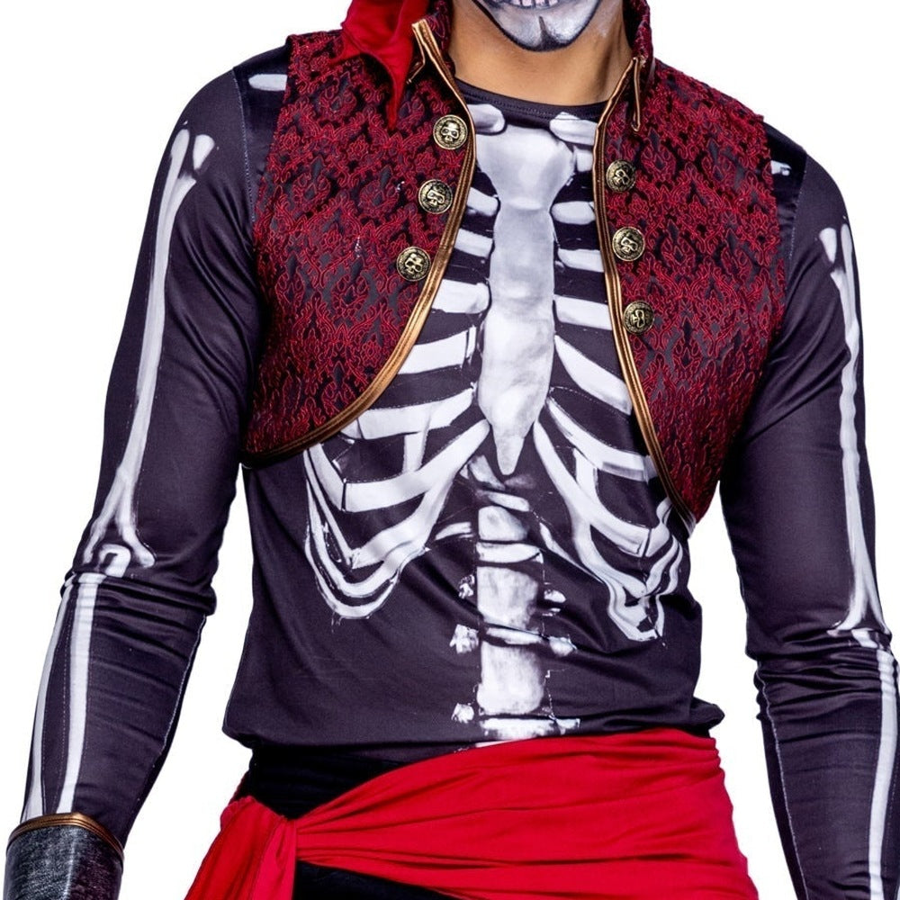 Skelet Piraten Kostuum | Skelet Shirt | Brokaat Gilet | Hoofddoek | Sjerp