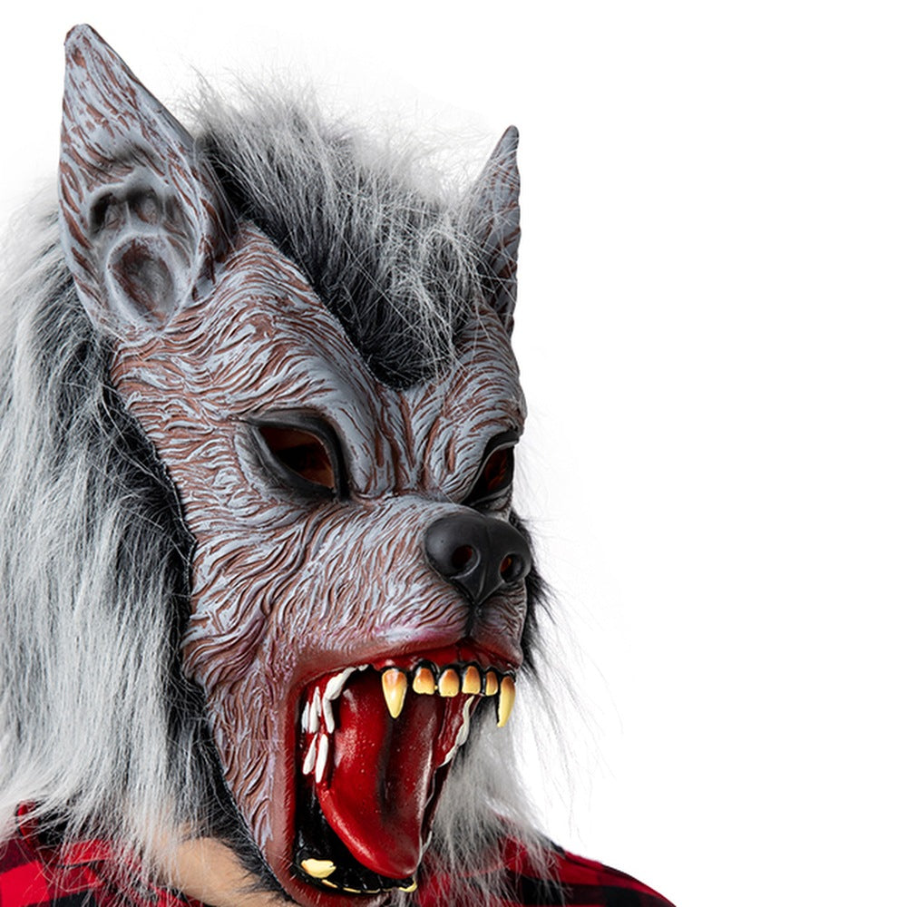 Grijs Weerwolf Masker | Latex | Imitatiebont | Open Bek | Volledig Hoofd