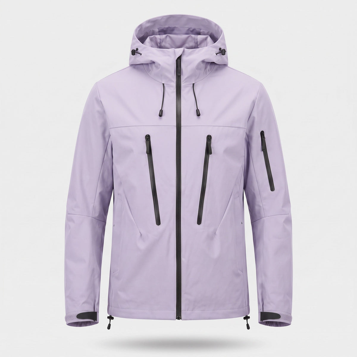 Lichtpaarse regenjas met capuchon en ritszakken, op onzichtbare mannequin getoond | Boutique Moda