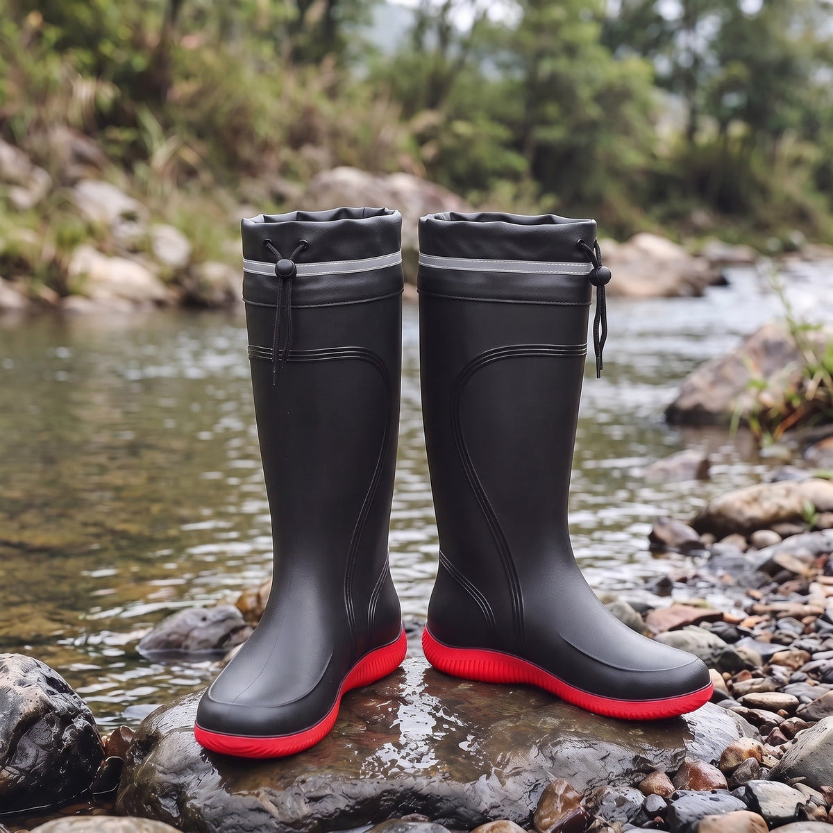 Gevoerde Kniehoge Regenlaarzen Heren | Gekleurde Zool | 3 Kleuren