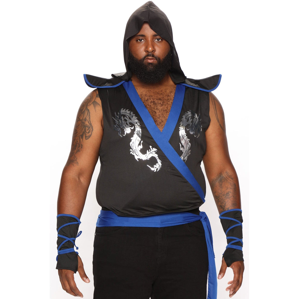 Ninja Tuniek met Capuchon Heren | Zwart Blauw | Armstukken | Sjerp