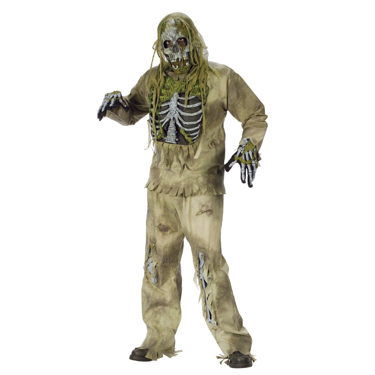 Skelet Zombie Kostuum | Ribbenkast Shirt | Masker met Kap | Handschoenen