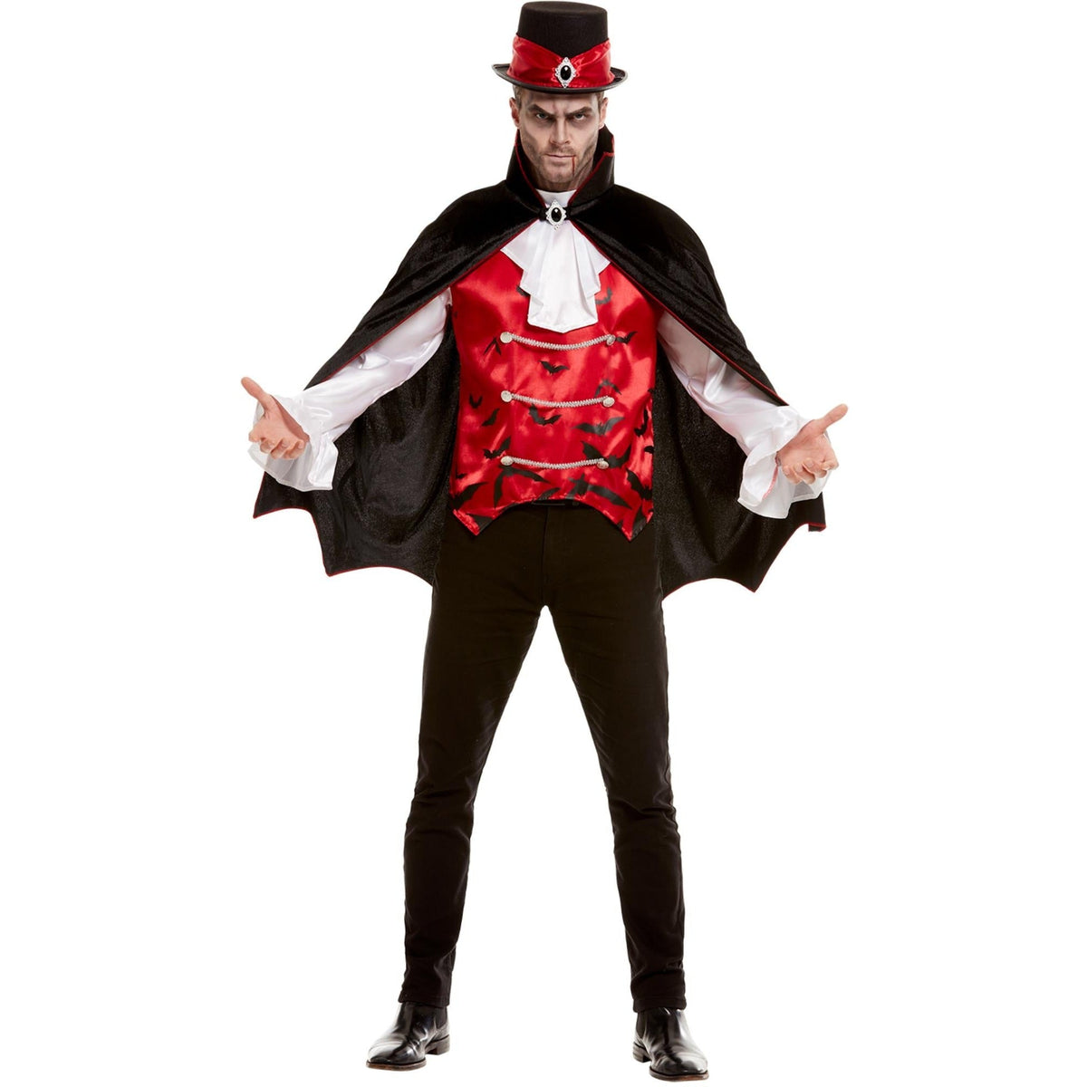 Vampier Kostuum Rood | Vleermuis Gilet | Jabot Hemd | Cape