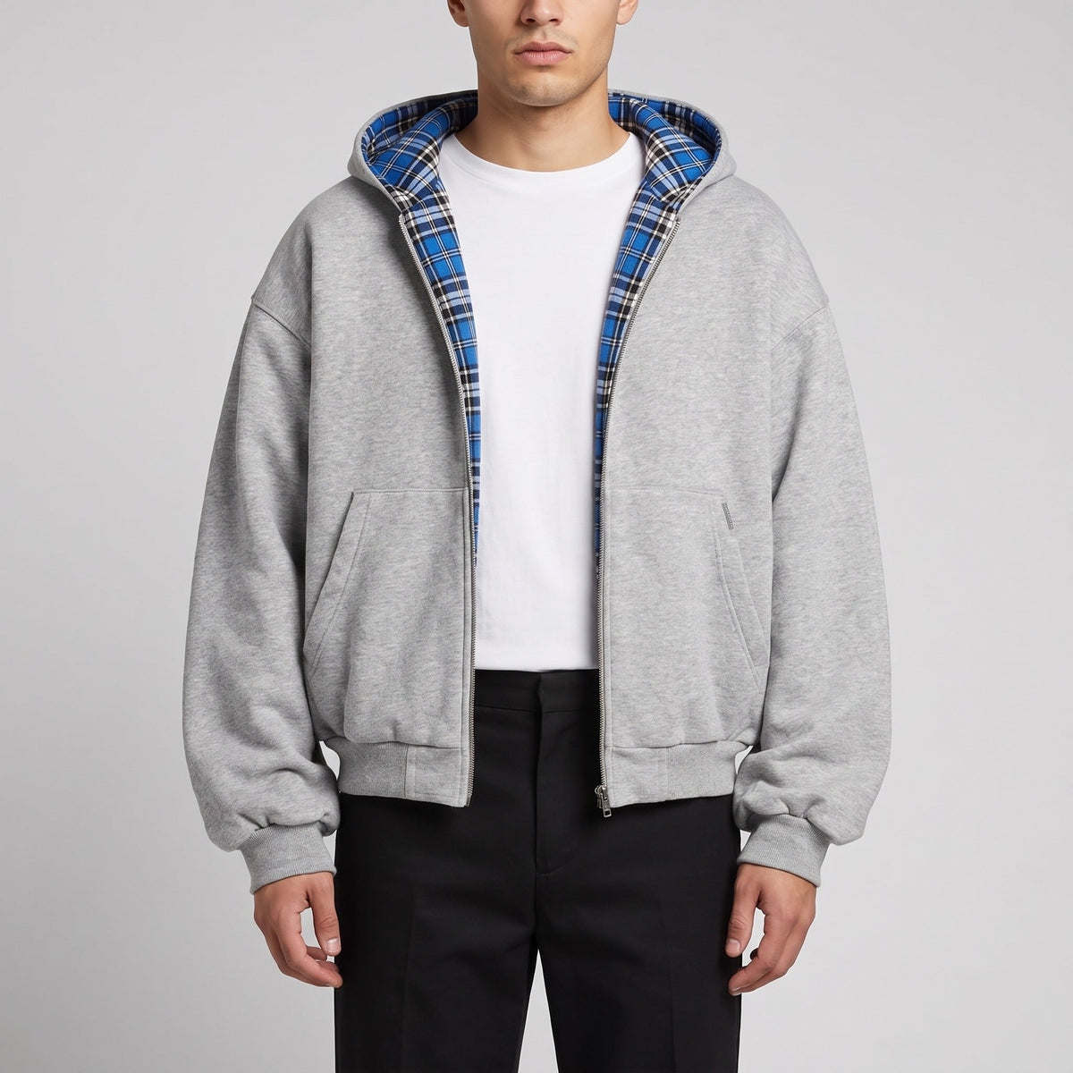 Omkeerbare Hoodie Heren | Rits | Oversized | Geruit