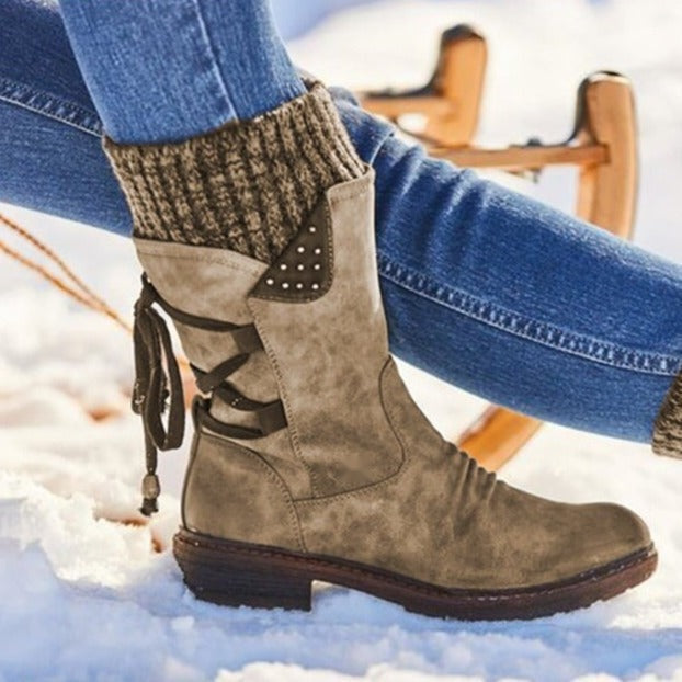 Luxe Leren Laarzen Dames | Veters Achter | Blokhak | 5 Kleuren