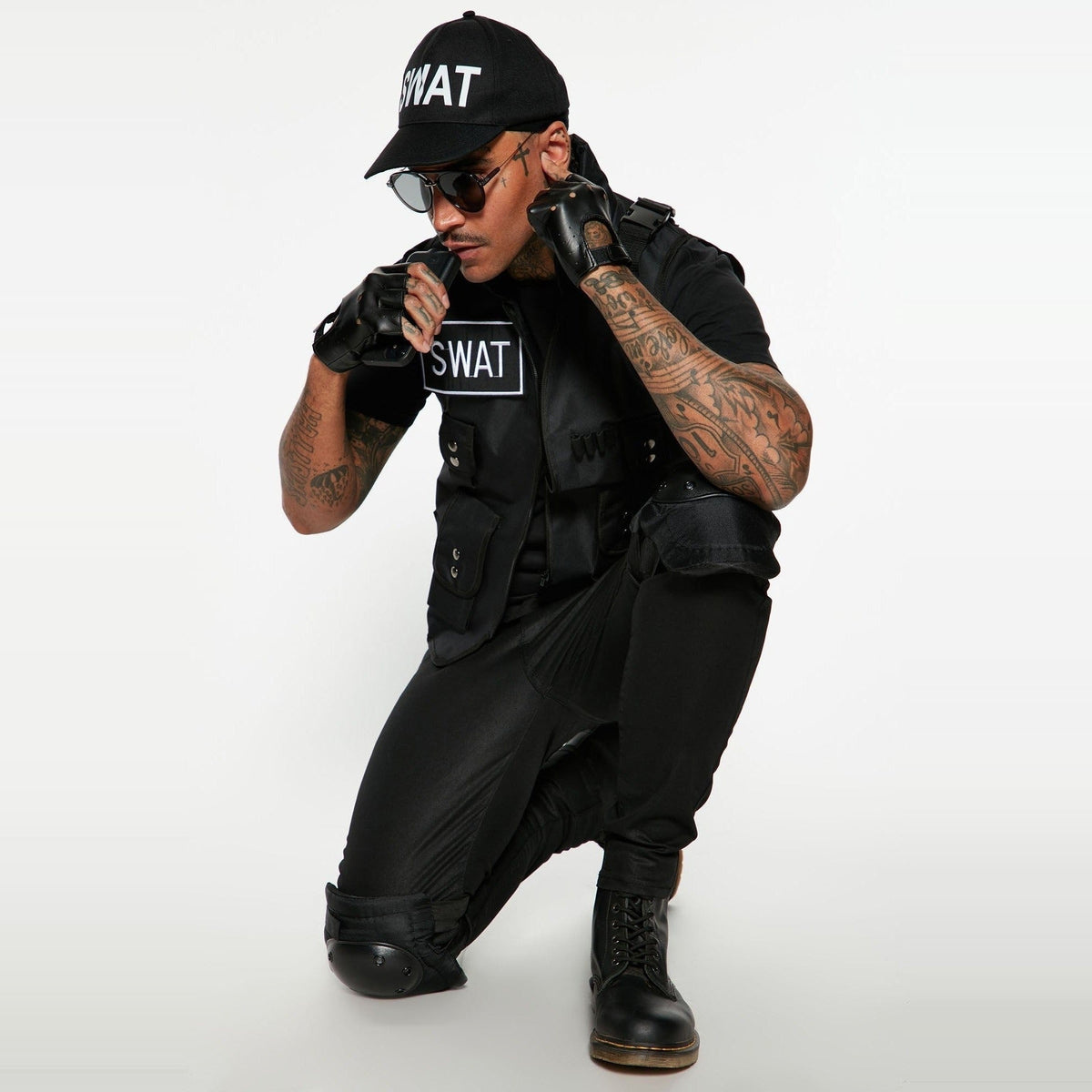 SWAT Kostuum Heren | Tactisch Vest | Pet | Handschoenen | Kniebeschermers