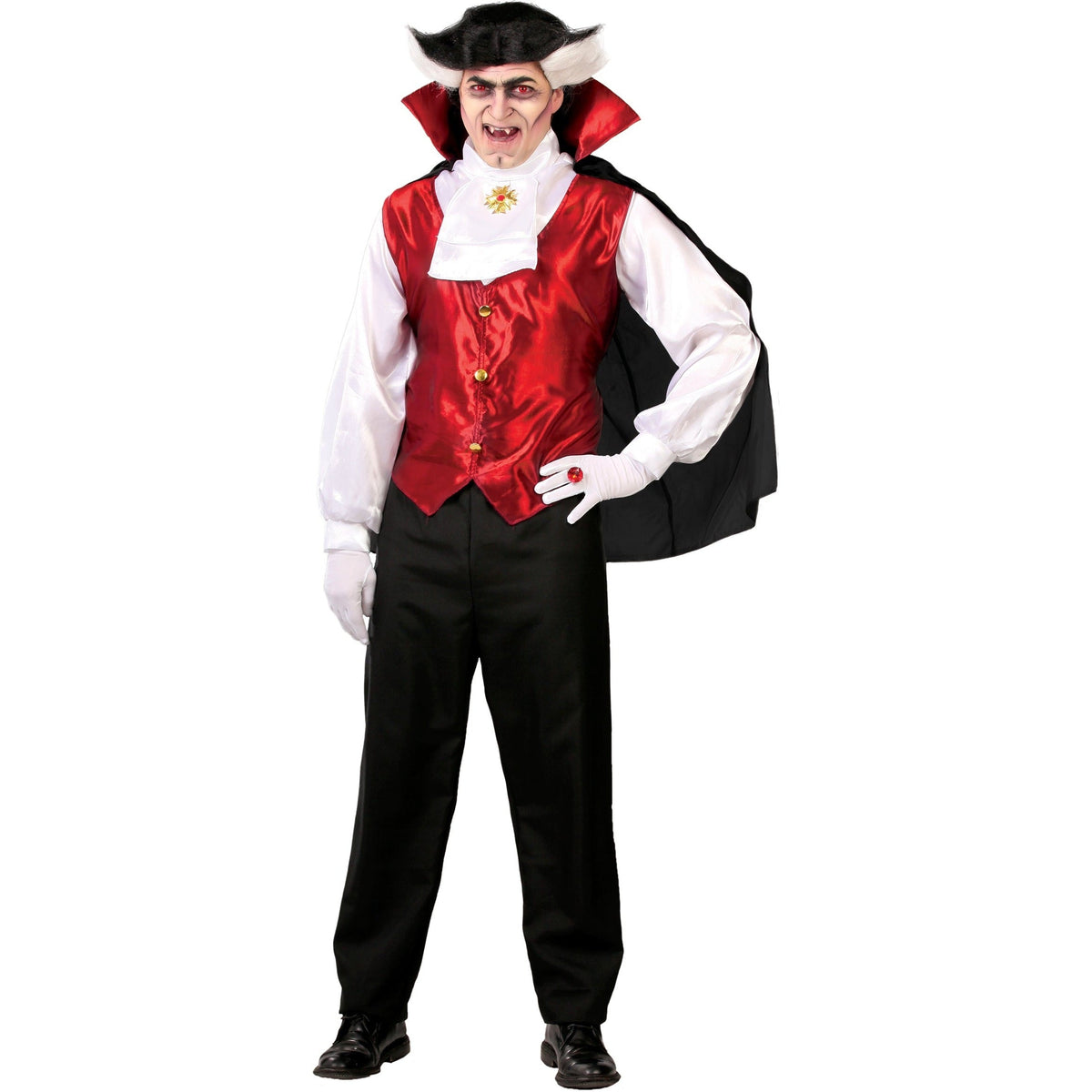 Vampier Graaf Kostuum | Cape met Opstaande Kraag | Jabot Hemd | Broek