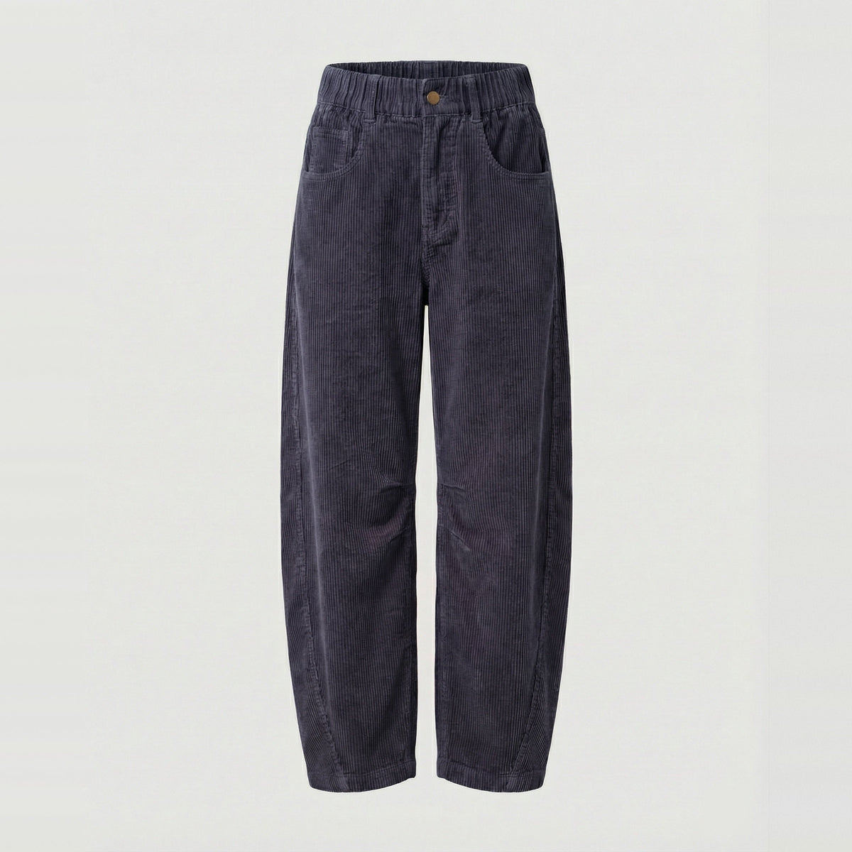 Grijze corduroy broek met hoge taille, los model, uitgestald zonder model | Boutique Moda
